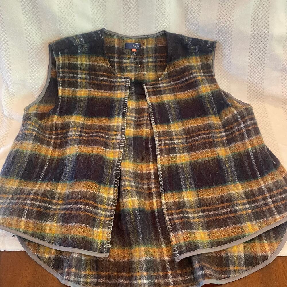 new pilcro plaid sweater open front vest one size